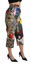 Silk Multicolor Print High Waist Cropped Pants Dolce & Gabbana