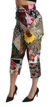Silk Multicolor Print High Waist Cropped Pants Dolce & Gabbana