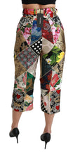 Silk Multicolor Print High Waist Cropped Pants Dolce & Gabbana