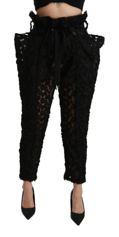 Black Floral Lace Tapered High Waist Pants Dolce & Gabbana