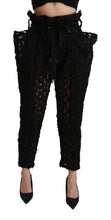 Black Floral Lace Tapered High Waist Pants Dolce & Gabbana