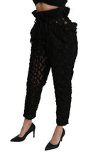 Black Floral Lace Tapered High Waist Pants Dolce & Gabbana