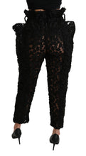 Black Floral Lace Tapered High Waist Pants Dolce & Gabbana