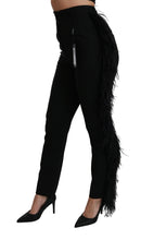 Black Feather Straight High Waist Wool Pants Dolce & Gabbana