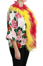 White Floral Coat Capte Fur Roses Jacket Dolce & Gabbana