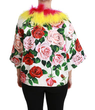 White Floral Coat Capte Fur Roses Jacket Dolce & Gabbana