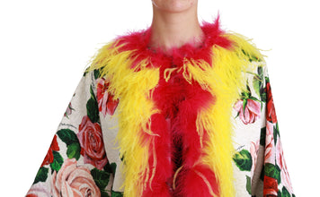 White Floral Coat Capte Fur Roses Jacket Dolce & Gabbana