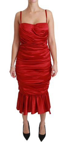 Red Silk Stretch Mermaid Bodycon Dress Dolce & Gabbana