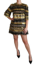 Polyester Black Gold Leopard Shift Mini Dress Dolce & Gabbana