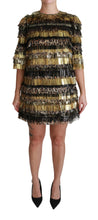 Polyester Black Gold Leopard Shift Mini Dress Dolce & Gabbana