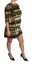 Polyester Black Gold Leopard Shift Mini Dress Dolce & Gabbana