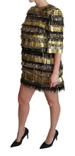 Polyester Black Gold Leopard Shift Mini Dress Dolce & Gabbana