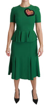 Green Heart Patch Mermaid Midi Viscose Dress Dolce & Gabbana