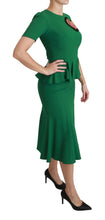 Green Heart Patch Mermaid Midi Viscose Dress Dolce & Gabbana