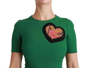 Green Heart Patch Mermaid Midi Viscose Dress Dolce & Gabbana