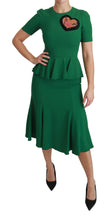 Green Heart Patch Mermaid Midi Viscose Dress Dolce & Gabbana