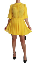 Yellow Pleated A-line Mini 100% Silk Dress Dolce & Gabbana