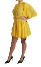 Yellow Pleated A-line Mini 100% Silk Dress Dolce & Gabbana