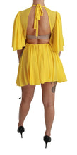 Yellow Pleated A-line Mini 100% Silk Dress Dolce & Gabbana