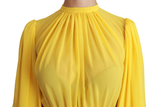 Yellow Pleated A-line Mini 100% Silk Dress Dolce & Gabbana