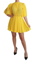 Yellow Pleated A-line Mini 100% Silk Dress Dolce & Gabbana