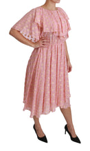 Silk Pink Polka Dots Pleated A-line Midi Dress Dolce & Gabbana