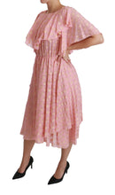 Silk Pink Polka Dots Pleated A-line Midi Dress Dolce & Gabbana