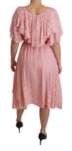 Silk Pink Polka Dots Pleated A-line Midi Dress Dolce & Gabbana