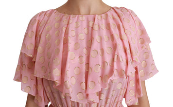 Silk Pink Polka Dots Pleated A-line Midi Dress Dolce & Gabbana