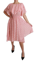 Silk Pink Polka Dots Pleated A-line Midi Dress Dolce & Gabbana