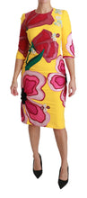 Yellow Floral Crystal Bodycon Sheath Dress Dolce & Gabbana