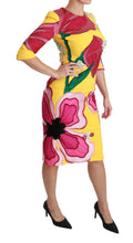 Yellow Floral Crystal Bodycon Sheath Dress Dolce & Gabbana