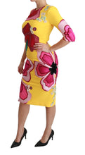 Yellow Floral Crystal Bodycon Sheath Dress Dolce & Gabbana