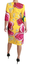 Yellow Floral Crystal Bodycon Sheath Dress Dolce & Gabbana