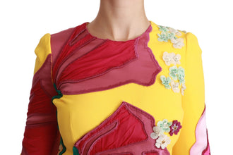 Yellow Floral Crystal Bodycon Sheath Dress Dolce & Gabbana