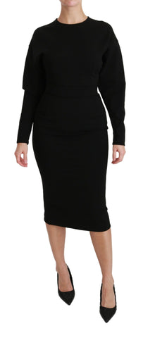 Black Bodycon Sheath Midi Stretch Dress Dolce & Gabbana