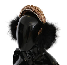 Gold Black Crystal Fur Headset Audio Headphones Dolce & Gabbana