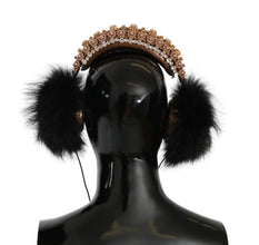 Gold Black Crystal Fur Headset Audio Headphones Dolce & Gabbana
