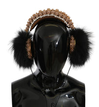 Gold Black Crystal Fur Headset Audio Headphones Dolce & Gabbana