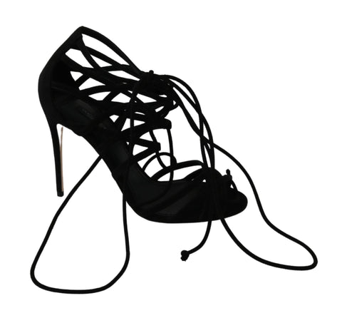 Black Suede Strap Stilettos Shoes Sandals Dolce & Gabbana
