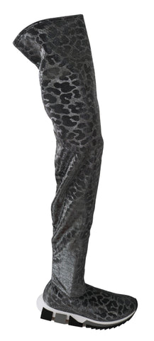 Gray Leopard High Top Sneakers Booties Shoes Dolce & Gabbana