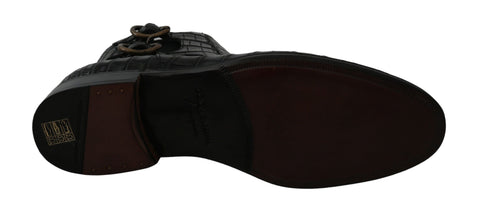 Black Crocodile Leather Derby Boots Shoes Dolce & Gabbana