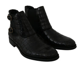 Black Crocodile Leather Derby Boots Shoes Dolce & Gabbana