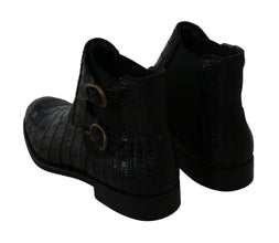 Black Crocodile Leather Derby Boots Shoes Dolce & Gabbana