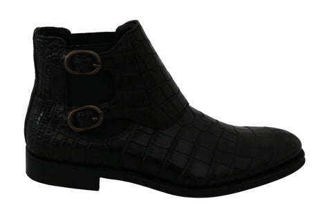 Black Crocodile Leather Derby Boots Shoes Dolce & Gabbana