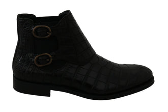 Black Crocodile Leather Derby Boots Shoes Dolce & Gabbana