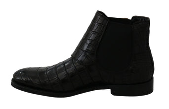 Black Crocodile Leather Derby Boots Shoes Dolce & Gabbana