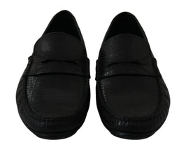 Black Lizard Leather Flat Loafers Shoes Dolce & Gabbana