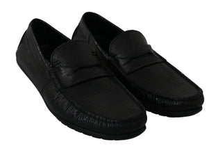 Black Lizard Leather Flat Loafers Shoes Dolce & Gabbana
