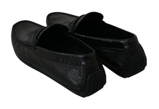 Black Lizard Leather Flat Loafers Shoes Dolce & Gabbana